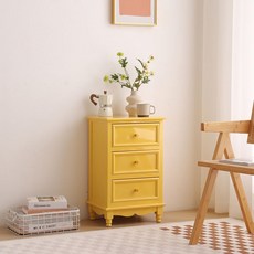 약장 엔틱가구 30cm 원목 서랍 수납장 틈새 폭좁은 캐비닛 주방 욕실, 뉴 옐로우 3단
