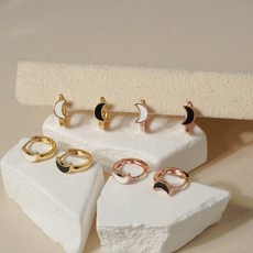 14k gold 에폭 화이트 블랙 달 문 심플 미니링 작은 피어싱 데일리