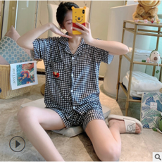 몽떼샵 엘모 체크 반팔 파자마 상하의세트 홈웨어 여름 가을 쿠키몬스터 캐릭터 2color