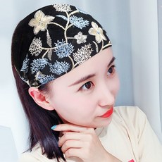 두건 레이스 자수 머리띠 가을겨울 셀럽 발가락까지덮는스타일 머리수건 여자개성 흰머리 머리장식 와이드 헤드밴드