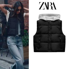 자라 후드 크롭 패딩 조끼 zara