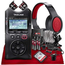 Tascam DR-40X Four-Track Digital Audio Recorder and USB Audio Interface + 32GB + Samson Headphones + Batteries + Accessories Bundle
