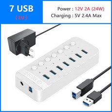 ORICO-멀티 포트 USB 전원 허브 분배기 On-Off 스위치 도크 여러 3.0 슬롯 소켓 충전기 다중 스트립 어댑터 PC, 7-USB White ( EU ), 5.White 7 USB EU