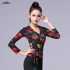 smalux 라틴 줌바 라인 단보라라틴댄스 수련복 댄스웨어 모던 복 상의 V넥선 국적의상