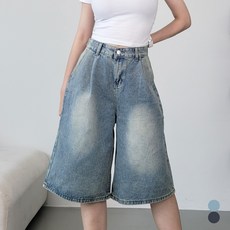 유어스타일 여성 여름 버뮤다 워싱 데님 팬츠 5부 와이드 청반바지 A라인