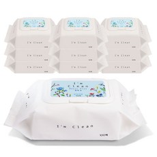 [아임클린] 베이직플러스(50g) 엠보싱 물티슈 캡형 100매 10입, 단품, 10개