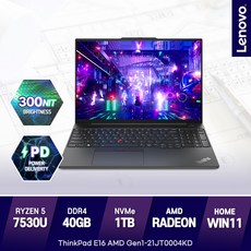 레노버 씽크패드 E16 AMD Gen1-21JT0004KD R5-7530U 가성비노트북, 21JT0004KD, WIN11 Home, 40GB, 1TB, 라이젠5, 블랙