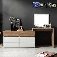 동서가구 아뜨 콤비 와이드서랍장 화장대 세트 DF634232, 화이트+콤비