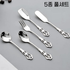 통품스토어 SUS304 디저트 커트러리 케잌 포크 티스푼 버터나이프 아이스크림 스푼 티스푼 디저트커트러리 세트, 1개, 디저트 커트러리 세트, 실버