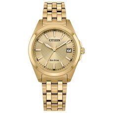 Citizen 여성용 Eco-Drive 클래식 페이텐 시계 데이데이트 사파이어 크리스탈 골드 톤