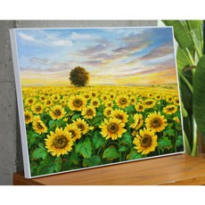 KNH 황금빛 해바라기 재물운 해바리기 그램액자 SUN0003, 화이트