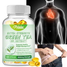 Pslalae Extra Strength 녹차 추출물 20:1 6000mg 강도 50% EGCG 98% 폴리페놀 및 80% 카테킨 60/120 식물성 캡슐 비 GMO, 3박스, 120정