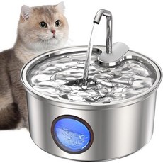 고양이 분수 3.2L110온스/3.2L 스테인리스 스틸 고양이 분수 고양이 물 디스펜서 반려동물 분수 레벨 윈도우 포함 스마트 펌프 고양이용 4중 여과 시스템, 고양이 분수, 3.2L110온스/3.2L 스테인리스 스, 1개