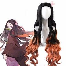 카마도 네즈코 위그 데몬 슬레이어:키메쓰노 야이바 코스프레 95cm 그라데이션 롱 헤어 액세서리 내열성 합성 가발