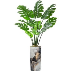 hgsschrek 맨투맨 인조나무 식물인테리어 리스데코 조화 Artificial Palm Tree Indoor with Tall Planter Liquid Marble Abst, Color3, Monstera Leaves - 마블트리