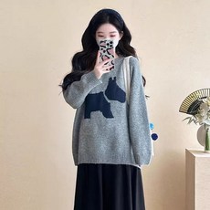 패션 여성 라운드 니트 티셔츠 봄가을 임산부 스웨터 빅사이즈 루즈핏 겨울 임부복 니트 티셔츠 긴팔 상의 YJW