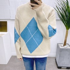 애드매이브 남녀공용 스판 소프트 이중지 두꺼운 아가일 오버핏 니트 3컬러