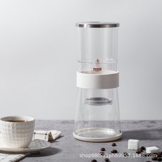 유리 아이스 드롭 커피 냄비 가정용 콜드 추출 드립 머신 아이스 브루 티 추출 커피 포트 미니 편리한 꽃 차 냄비, 화이트, 101m1-500ml, 1개