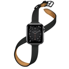 스타크라운 애플워치 프리미엄 가죽 더블 투어 스트랩, 블랙