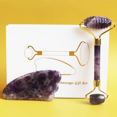 보태샵 페이스 괄사 마사지 롤러, 자수정 세트, 1개