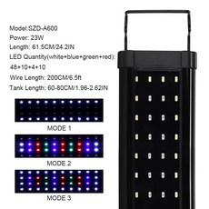 수족관 LED 라이트 슈퍼 슬림 수조 식물 성장 조명 방수 밝은 클립 램프 어항용 RGB LED 31-120cm, SZD-A600, 1개
