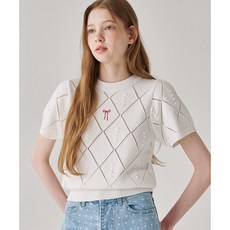 론론 DIAMOND SCOTCH PUFF SHORT SLEEVE KNIT IVORY