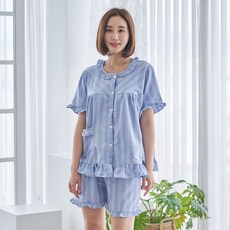 디에스도씨 여성용 통기성 체크프릴 잠옷 상하의세트