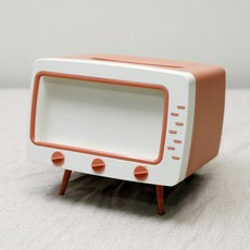[당일출고] 나비에 티비 티슈 케이스 옛날 TV 모양 레트로 감성 휴지 각티슈 두루마리 박스 상자 보관함 휴대폰 스마트폰 거치대 인스타 인싸템 인테리어 소품, 02_핑크