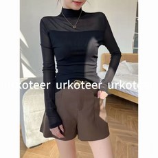 urkoteer 홍콩풍 빈티지 반폴라 망사 레깅스 여 추동 2024 슬림 이너 긴팔 상의 dl1205