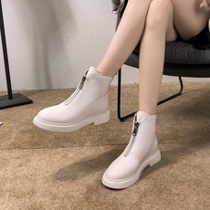 여성 중앙지퍼 베이직 기본 심플 플랫 워커 부츠