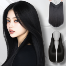 엠에스 롱 헤어 직모 가발 붙임머리 60cm, 1개, 자연 블랙 1개, 자연 블랙