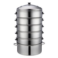 대게 킹크랩 만두 스텐 떡 대형 3층 업소용 꽃게 찜기 단 층 찜솥, 냄비 + 케이지 5개 + 뚜껑, 대가족 35CM, 냄비 + 케이지 5개 + 뚜껑