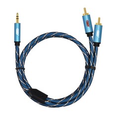 EMK 3.5mm-2RCA 오디오 케이블 RCA-3.5 AUX 잭 DJ 앰프 서브 우퍼 믹서 홈 시어터 DVD, 01 파란, 02 1.5m, 1개
