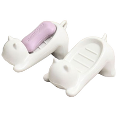 욕실 물빠짐 비누 받침대 고양이(1+1), 2개, 화이트