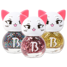 Bobly Cat 兒童美甲套組 3, 金色亮片+粉色亮片+彩色亮片, 1組