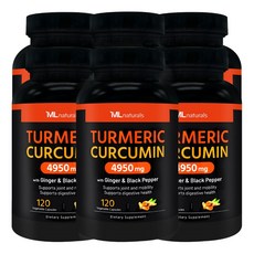 [미국빠른직구] 신제품 마이라이프 내추럴스 유기농 강황 커큐민 4950mg (진저+블랙페퍼), 6개, 120정
