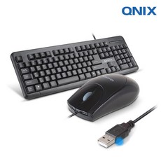 QNIX USB 유선 키보드+마우스세트, QMK-2000SU, 블랙