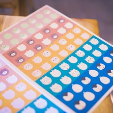 후아미 동물 레모나 스티커 갈색크라프트지 포토스티커, 동그라미