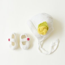 멜로우 신생아 심플 보닛 니팅키트, 화이트+꽃장식