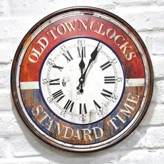 더리얼스 빈티지 디자인 클래식 클락 OLD TOWN 양철 벽시계 40cm 홈데코 카페 데코 인테리어 꾸미기 저소음 무브 장착, 네츄럴