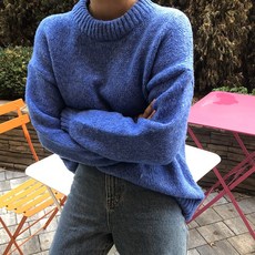 여성용 프룻 루즈핏 보카시 라운드 알파카 니트 티셔츠 (4color)