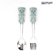 삼미 멜빵바지 아크릴 곰돌이 입체 스푼포크 2P 세트, 민트, 1개