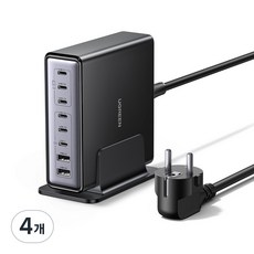 UGREEN 유그린 200W c타입 접지형 충전기 GaN 8포트 멀티 고속 충전기 PD100W 데스크탑 맥북프로16 맥북에어 아이폰 17 16 아이패드 갤럭시S25 호환, Black, 4개