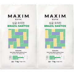 맥심 원두커피 싱글 오리진 브라질 산토스, 홀빈(분쇄안함), 1kg, 2개