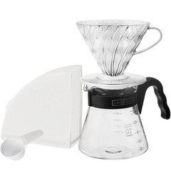 하리오 V60 드립 입문을 위한 커피 핸드드립 세트 홈카페 VCHD-02B, 서버 600ml + 드리퍼 + 계량스푼 + 여과지 40p