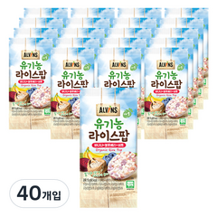 엘빈즈 유기농 라이스팝 과자, 바나나 + 블루베리 + 비트 혼합맛, 15g, 40개입