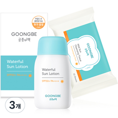 궁중비책 워터풀 선로션 SPF50+ PA++++ 마일드 선 클렌징 티슈, 80g, 3개