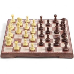 트리 앤티크 접이식 자석 체스 체커 세트 31 x 31 cm, 브라운 + 아이보리