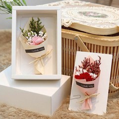 가꾸지오 미니 꽃다발 박스 프리저브드 카네이션 2p, 레드, 핑크