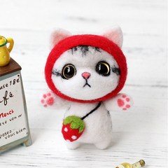 양모 펠트 DIY 키트, 딸기고양이, 1세트